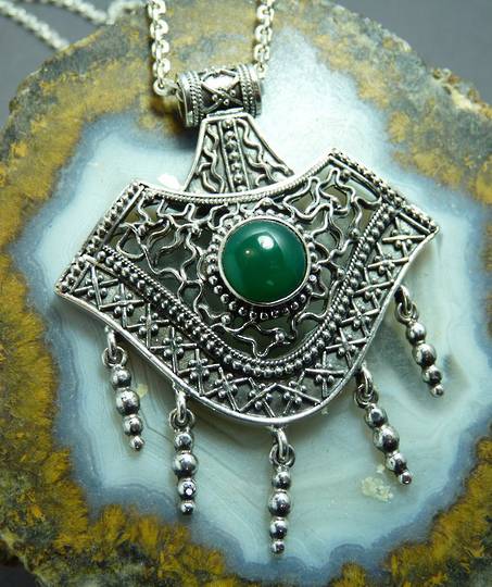 Spectacular green Asian Jade sterling silver pendant - on sale now